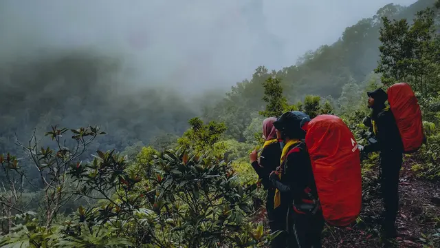 Pendaki berada di Gunung Mande Rabiah, Solok, Sumatera Barat