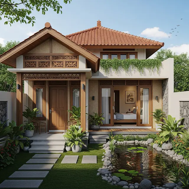 Model Rumah 6x9 dengan Teras Belakang Menghadap Kolam Ikan