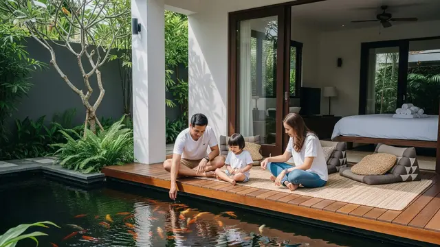 Inspirasi Kolam Ikan yang Menyatu dengan Area Santai Keluarga