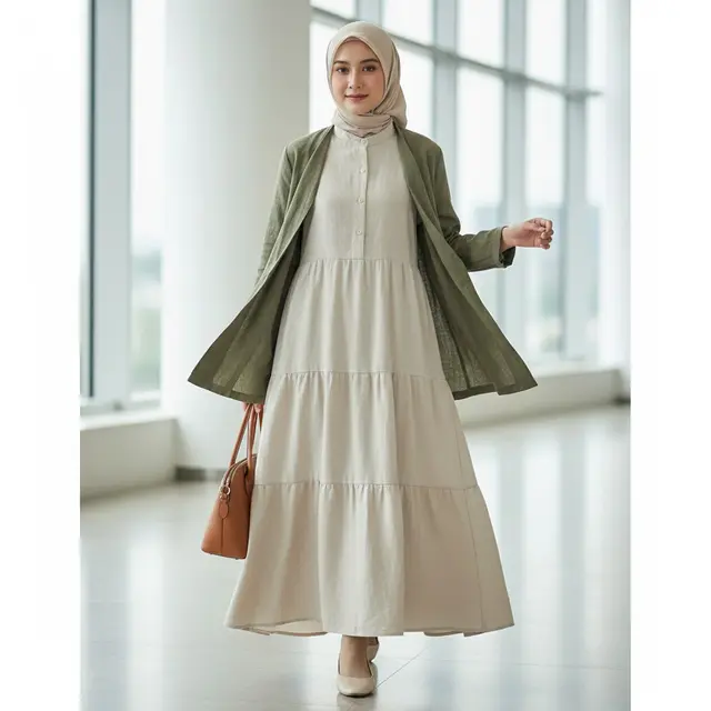 Gamis Kerah Shanghai dengan Blazer Tanpa Kancing (Gemini AI)