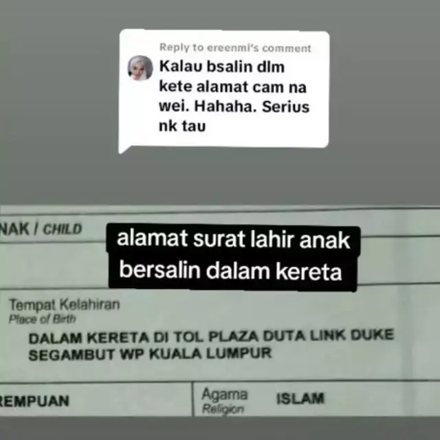 Ibu Melahirkan di Mobil Saat Perjalanan ke Rumah Sakit,. Tempat Kelahirannya di Akte Jadi Sorotan
