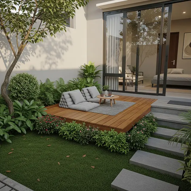 Model Sudut Belakang Rumah Kecil untuk Kebun Mini dan Tempat Santai Keluarga