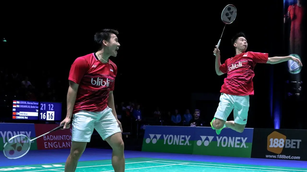 Kevin Sanjaya Sukamuljo/Marcus Fernaldi Gideon, bakal meladeni pasangan China, Li Junhui/Liu Yuchen, pada final All England 2017 di Barclays of Arena, Birmingham, Minggu (12/3/2017).