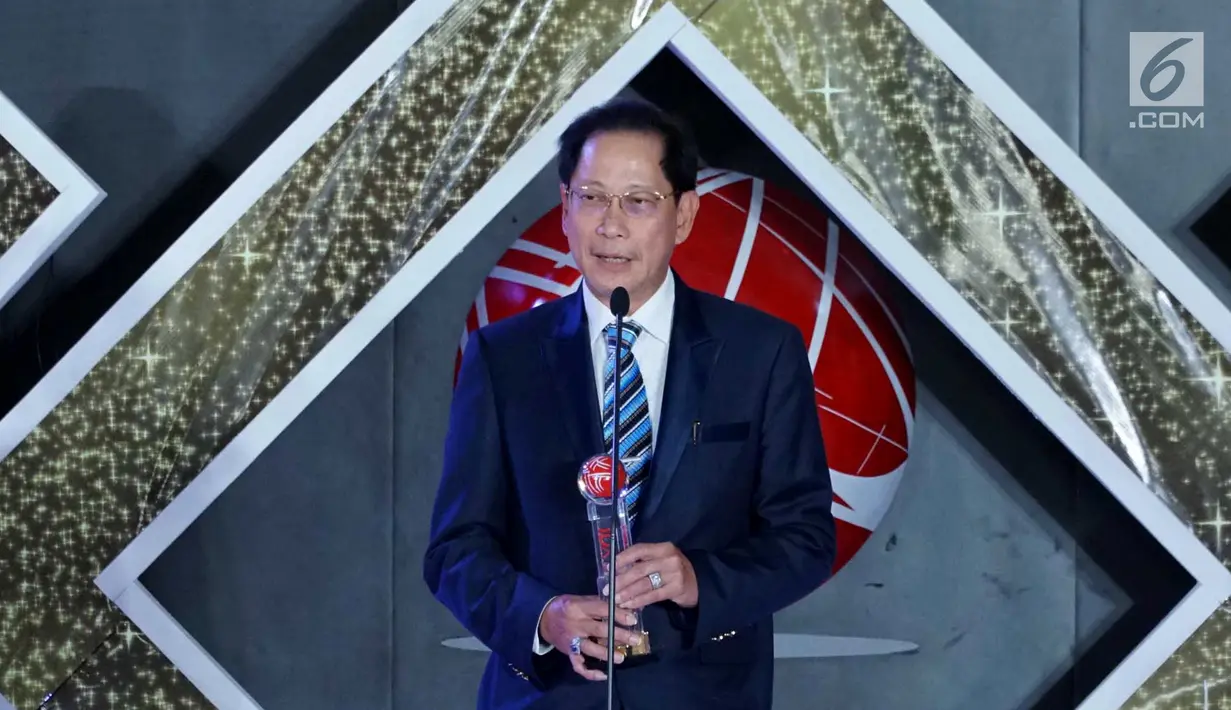 Presdir BCA Jahja Setiaatmadja memberikan sambutan pada IDX Channel Innovation Awards 2019 di Jakarta, Rabu (14/8/2019). IDX Channel memberikan apresiasi kepada pemimpin perusahaan dalam penerapan digitalisasi perbankan dan inovasi atas kerja keras, komitmen, dan inovasi.(Liputan6.com/HO/Eko)