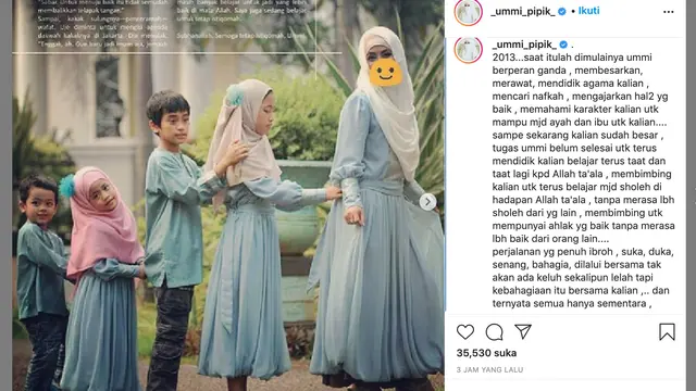 Unggahan Umi Pipik. (Foto: Instagram @_ummi_pipik_)