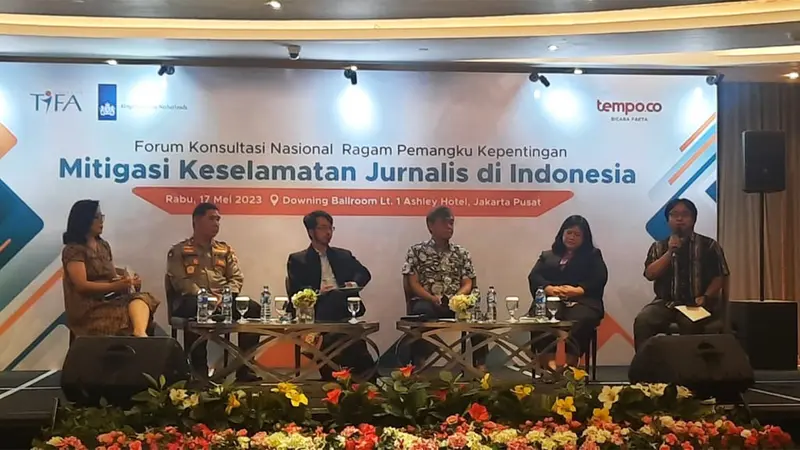 Yayasan TIFA menggelar pertemuan Forum Konsultasi Nasional Ragam Pemangku Kepentingan: ‘Mitigasi Keselamatan Jurnalis di Indonesia’, yang diselenggarakan pada Rabu 17 Mei 2023 di Hotel Ashley, Jakarta Pusat (Istimewa)
