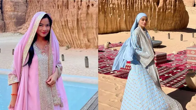 Gaya Titi Kamal berhijab saat umrah