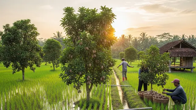 Ide Surjan dengan Pohon Buah di Sawah yang Bisa Menambah Penghasilan Petani (Gemini AI)