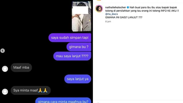 Nathalie Holscher Cari Orang yang Menghinanya Usai Lepas Hijab, Si Hater Langsung Minta Maaf. (instagram.com/nathalieholscher)