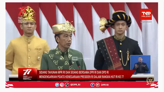 Presiden Jokowi Widodo (Jokowi) saat menghadiri Sidang Tahunan MPR dan Nota Keuangan Presiden 2022. Dok Youtube.