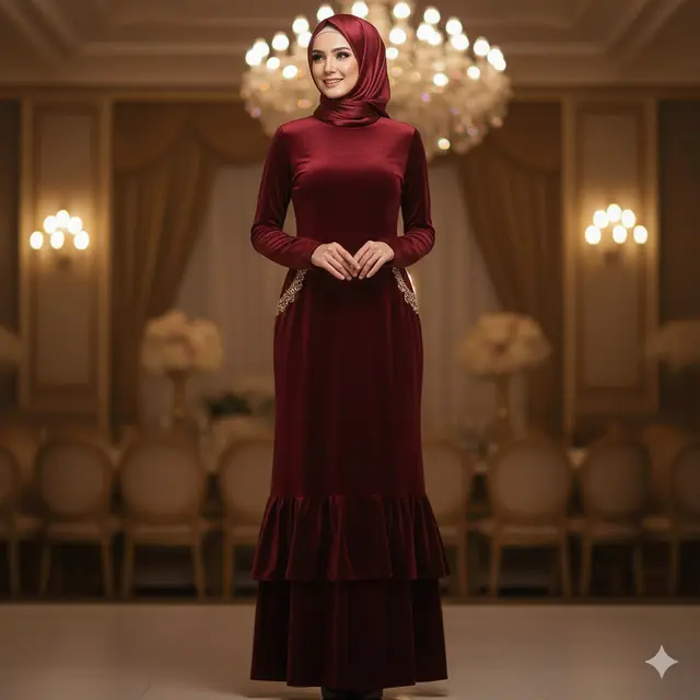 Model Ruffle Bawah dengan Payet Saku (Gemini AI)