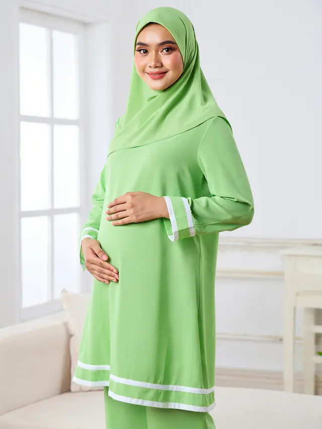 Model Gamis Ibu Hamil Kombinasi Polos Nyaman
