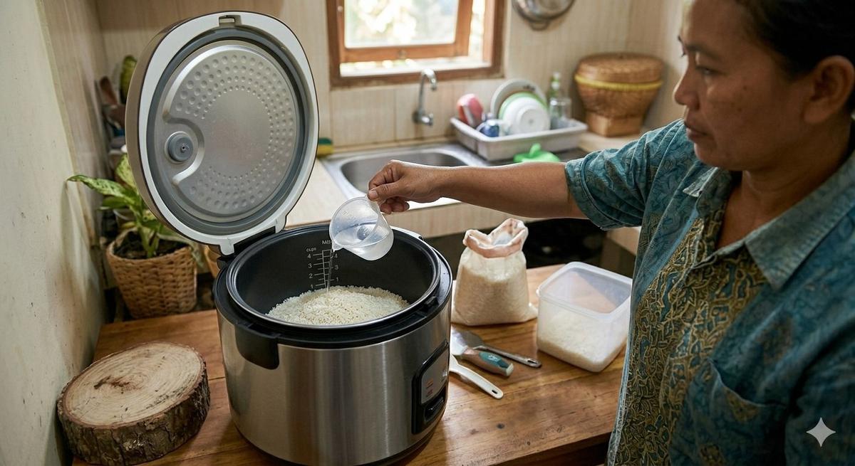 Masak Nasi Pakai Magic Com (Foto: Gemini AI)