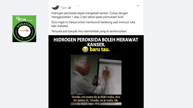 Tangkapan layar klaim hidrogen peroksida dapat mengobati kanker dengan menggosokan ke kulit