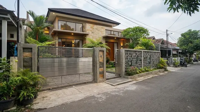 Model Gerbang Rumah Desa Modern yang Dipadukan Dengan Pagar Roste