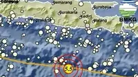 Gempa Magnitudo 5,5 mengguncang wilayah Pacitan, Jatim, Selasa dini hari (28/5/2024). (Liputan6.com/ Dok BMKG)