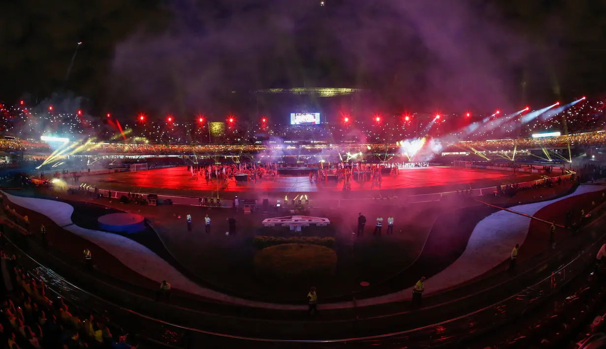 Suasana dalam pembukaan Piala Copa America 2019 di Morumbi Stadium di Sao Paulo, Brasil (14/6/2019). Copa America 2019 akan berlangsung dari 15 Juni hingga 8 Juli 2019. (AFP Photo/Miguel Schincariol)
