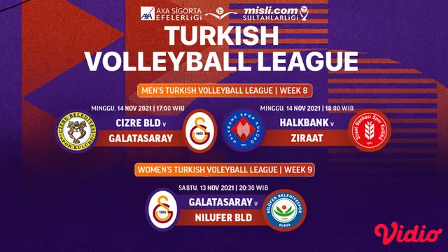 Link Live Streaming Turkish Volleyball League 2021 di Vidio, 13 dan 14 November