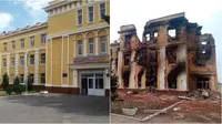 Potret Bangunan di Ukraina Sebelum Vs Sesudah Invasi Rusia. (Sumber: Twitter/EduardoAndere)