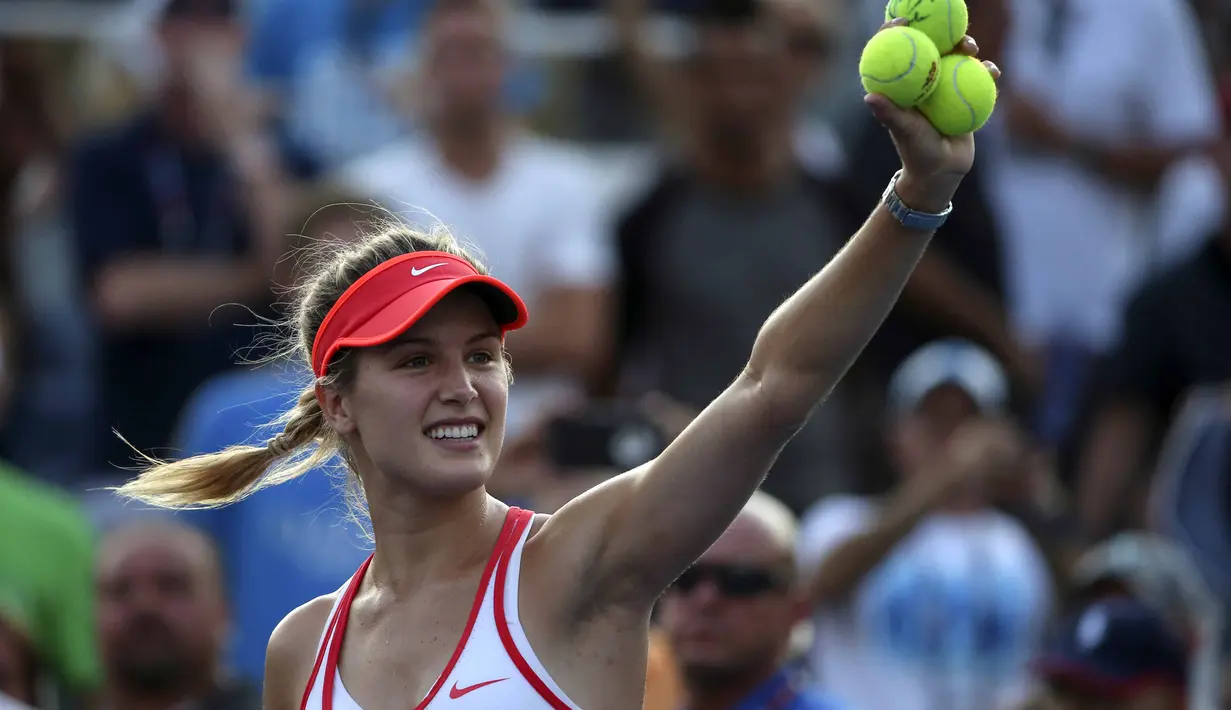 Eugenie Bouchard dari Kanada saat tampil pada sebuah turnamen di New York. (AFP/Kena Betancur)