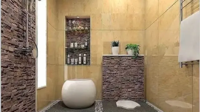 Desain Kamar Mandi Minimalis Kloset Jongkok Shower dengan Warna Bold