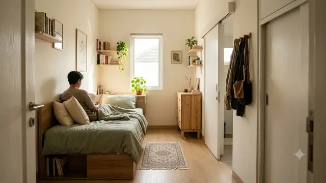 Tata Letak Efisien Kamar 2x3 meter dan Pintu Geser