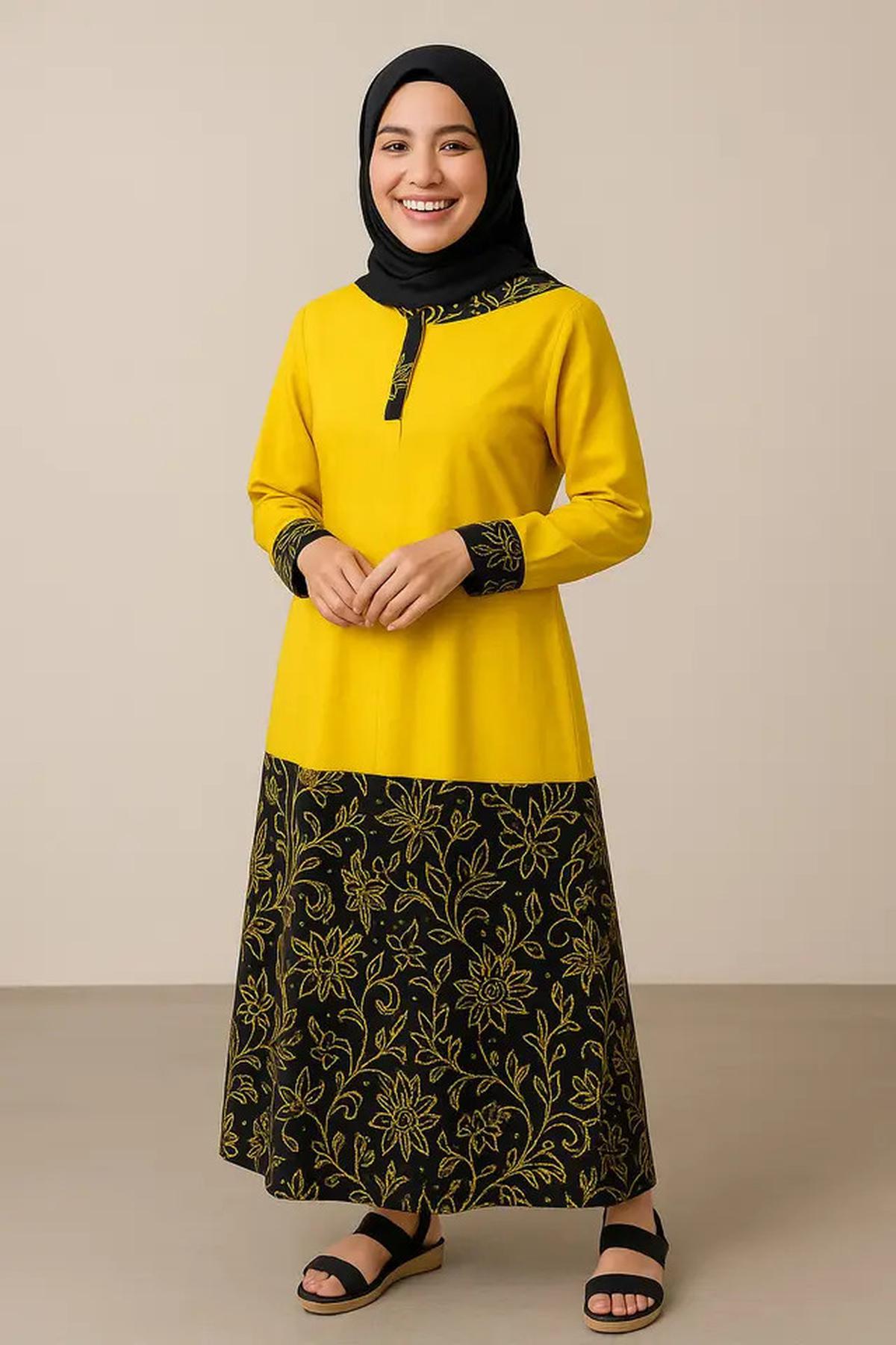 8 Gamis Batik Kombinasi Warna Bold Kontras 2025, Tampilkan Sisi Kasual dan Feminin
