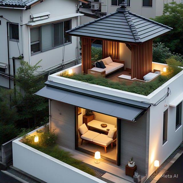 Desain Rumah Lantai 2 dengan Pondok Kecil di Rooftop