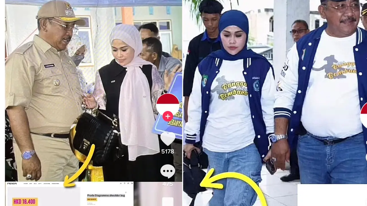 Istri Pj Bupati Bombana Burhanudin saat pakai tas mewah