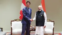 Perdana Menteri Kanada Justin Trudeau dan Perdana Menteri India Narendra Modi di sela-sela KTT G20 di New Delhi, India. (Twitter/@narendramodi)