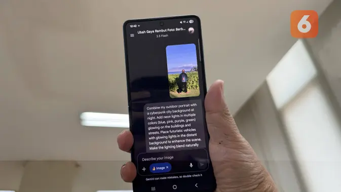 <p>Ganti latar belakang foto pakai Gemini Nano Banana di Galaxy Z Flip7. (Liputan6.com/ Yuslianson)</p>