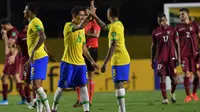 Timnas Brasil meraih kemenangan 1-0 atas Venezuela pada laga kualifikasi Piala Dunia 2022 zona CONMEBOL, di Estadio Cícero Pompeu de Toledo, Sabtu (14/11/2020) pagi WIB. (Nelson Almeida/Pool via AP)