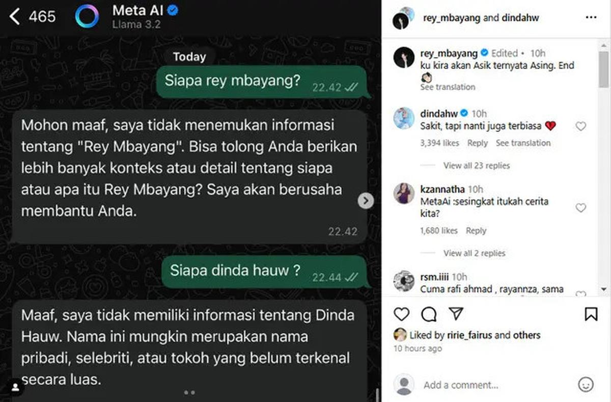 Chat 10 Artis dengan Meta AI Ini Jawabannya Halu, Bikin Ngakak