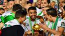 Riyad Mahrez dan kawan-kawan menyandang status sebagai juara bertahan usai menjuarai Piala AFrika di tahun 2019. Sebelumya Aljazair juga pernah menjadi juara pada tahun 1990. (AFP/Giuseppe Cacace)