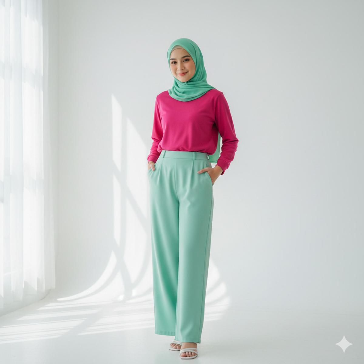 Baju Pink Fanta Jilbab Hijau Mint