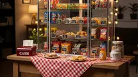 Desain Warung Makanan Ringan di Rumah dengan Etalase Lipat Kaca (AI)