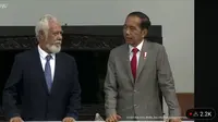 Presiden Joko Widodo atau Jokowi menyambut kunjungan resmi Perdana Menteri (PM) Republik Demokratik Timor Leste Xanana Gusmao di Istana Kepresidenan Bogor Jawa Barat, Jumat (26/1/2024). (Tangkapan Layar Youtube Istana Kepresidenan/Lizsa Egeham).