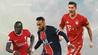 Ilustrasi - Sadio Mane, Neymar, Robert Lewandowski (Bola.com/Adreanus Titus)