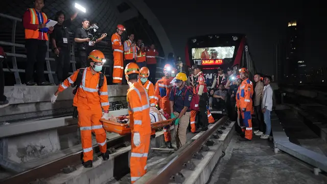 LRT Jabodebek mengadakan Simulasi Tanggap Darurat di Stasiun Pancoran bank bjb, pada 25 Oktober 2024 setelah layanan operasional berakhir.