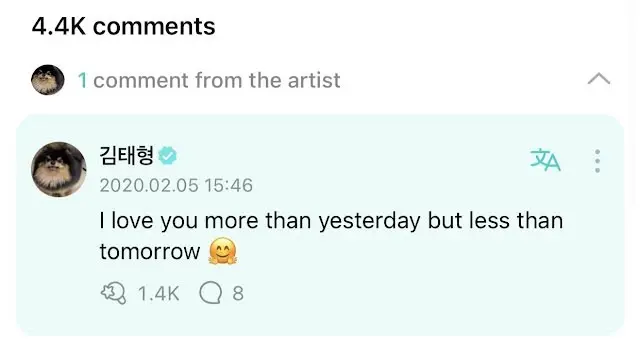 Komentar V di Weverse kepada ARMY.