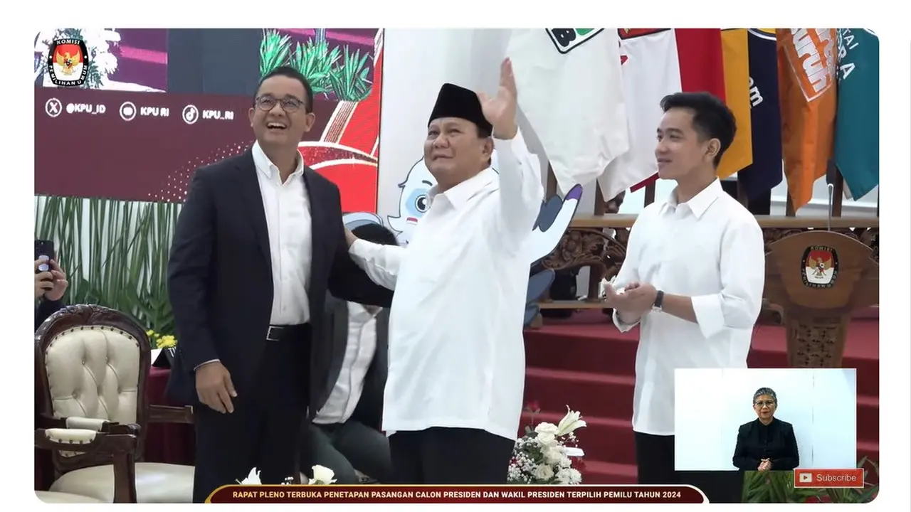 Mantan nomor urut 1 Anies Baswedan mengungkap alasan kehadirannya saat penetapan Prabowo Subianto-Gibran Rakabuming Raka sebagai Presiden dan Wapres Terpilih 2024-2029 oleh KPU RI. Itulah top 3 news hari ini.