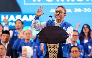 Ketua Umum Partai Amanat Nasional (PAN) Zulkifli Hasan dalam pidato Perayaan HUT ke-25 PAN di Hotel Sultan, Jakarta,