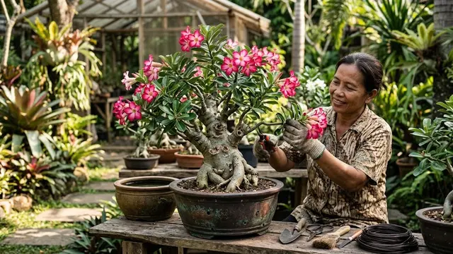 Cara Mengerdilkan Kamboja Jepang agar Batang Gemuk dan Rajin Berbunga (AI Generated)