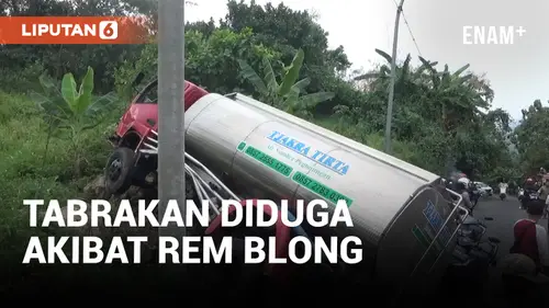 VIDEO: Truk Tangki Pengangkut 8.000 Liter Air Tabrak Mobil dan Motor, 1 Orang Tewas