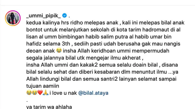 Unggahan Umi Pipik. (Foto: Dok. Instagram @_ummi_pipik_)