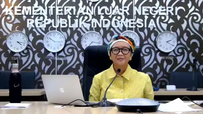 Menlu Retno Marsudi dalam acara Silaturahome bersama Liputan6.com pada Rabu 27 Mei 2020.