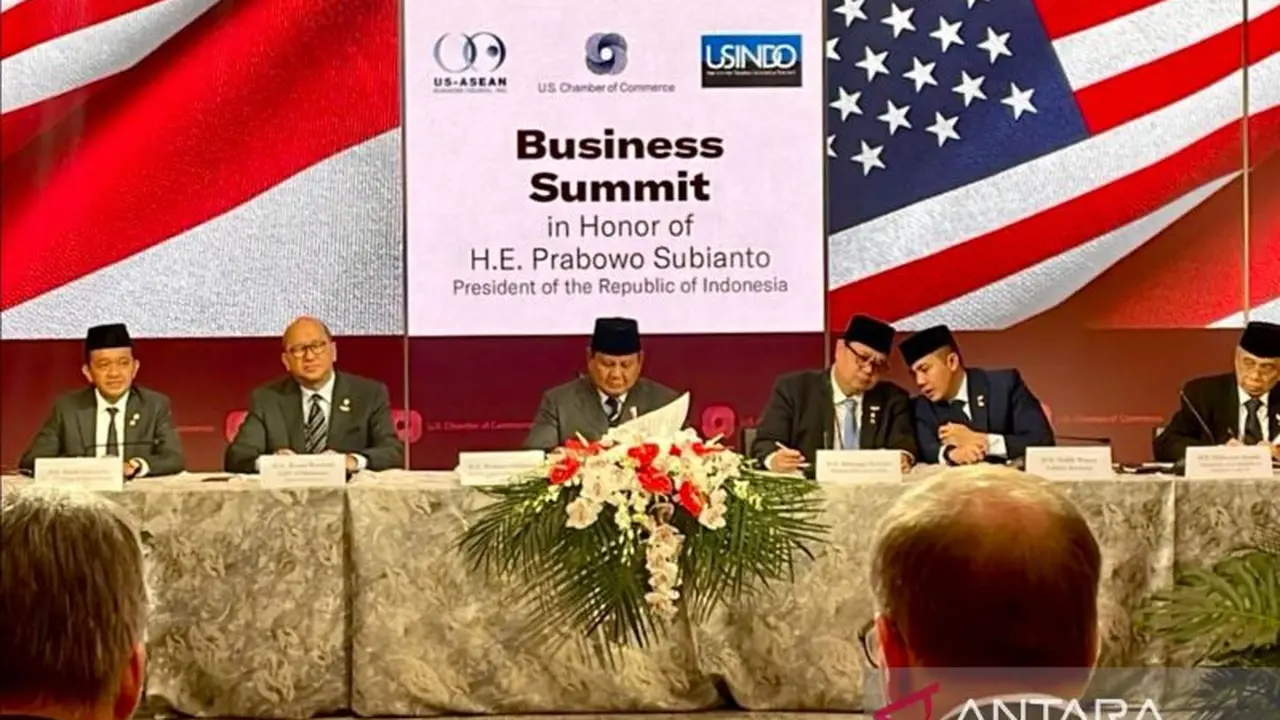 Prabowo dalam acara Business Summit di Gedung US Chamber of Commerce (USCC), Washington DC, Amerika Serikat