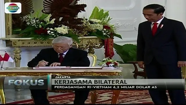 RI dan Vietnam jalin kerjasama, Presiden Jokowi terima kunjungan Sekjen Partai Komunis Vietnam di Istana Merdeka, Jakarta.