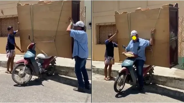 Momen Orang Bawa Lemari Besar Pakai Motor Ini Bikin Was-Was, Trabas Jalan Raya