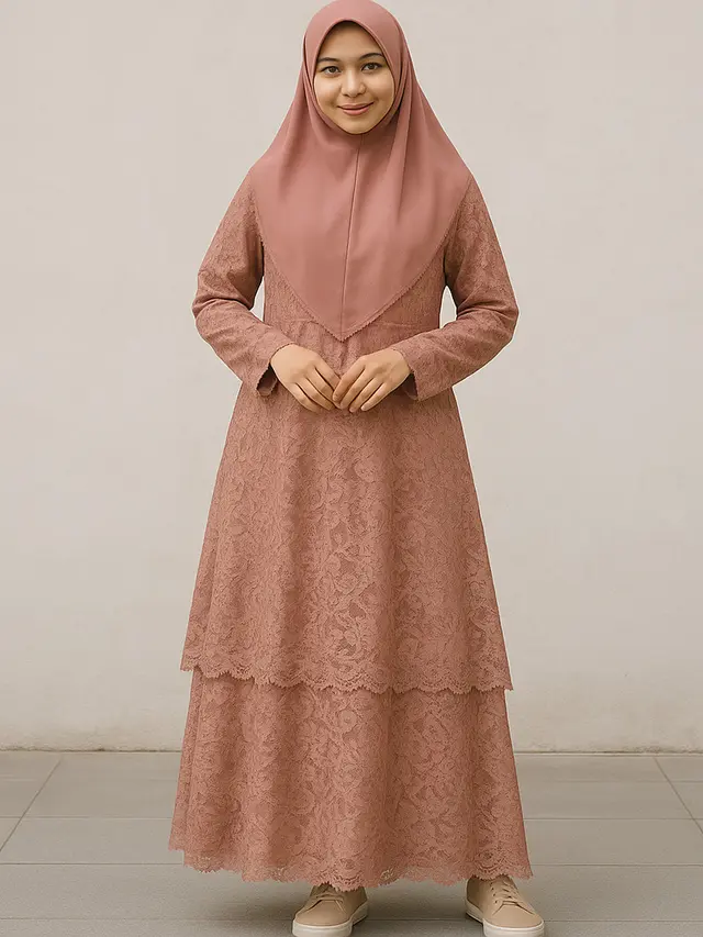Inspirasi Model Gamis Syari A-Line Kombinasi Brokat/via Meta AI
